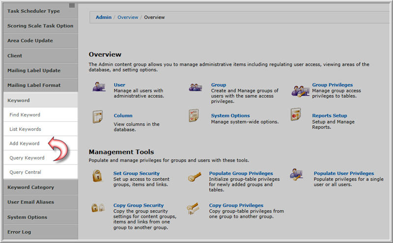 Keyword group items