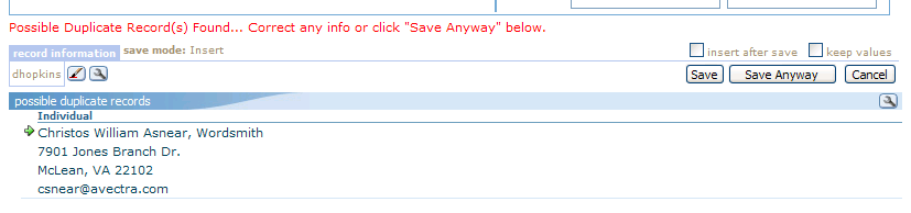 Duplicate Record Message Duplicate Record Message